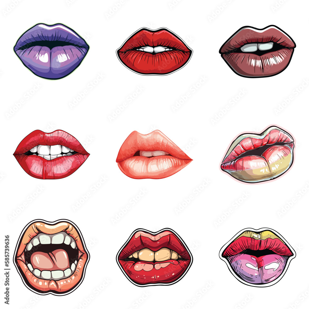 Obraz premium Lips Flat Icon Set Isolated On White Background