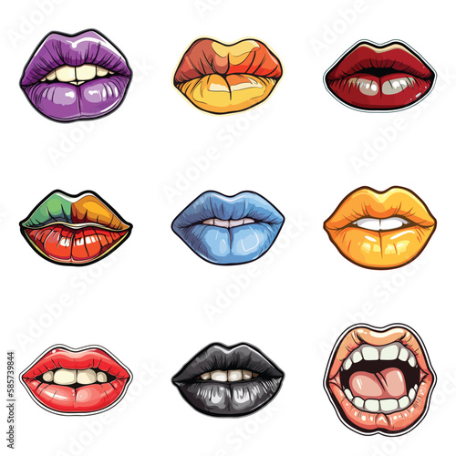 Lips Flat Icon Set Isolated On White Background