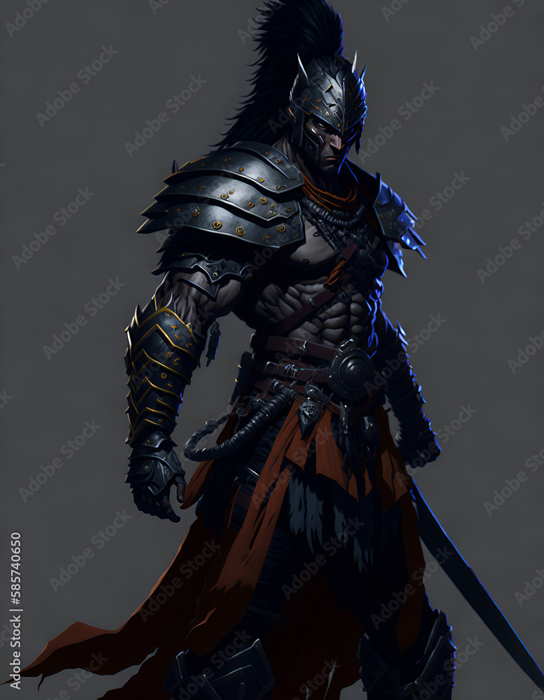 Fantasy concept art, spartan warrior in armor with shield and sword ...