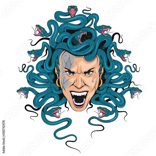 Medusa. Vector Illustration of a Jellyfish Gorgon. Greek mythology