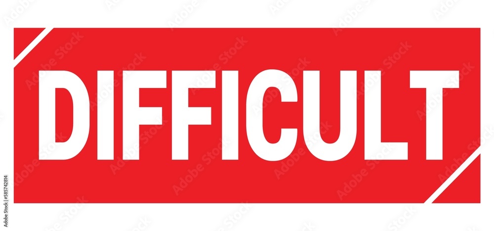 DIFFICULT text written on red stamp sign. DIFFICULT text written on red stamp sign.