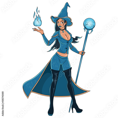 Mage girl. Vector Illustration of a Women Mage. Pretty magician person