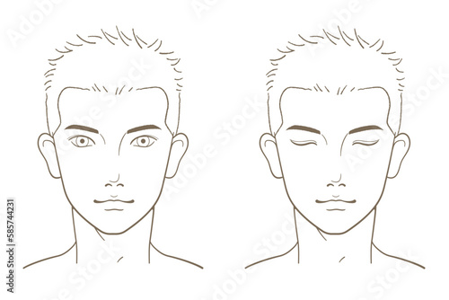 若い男性の顔の線画イラスト