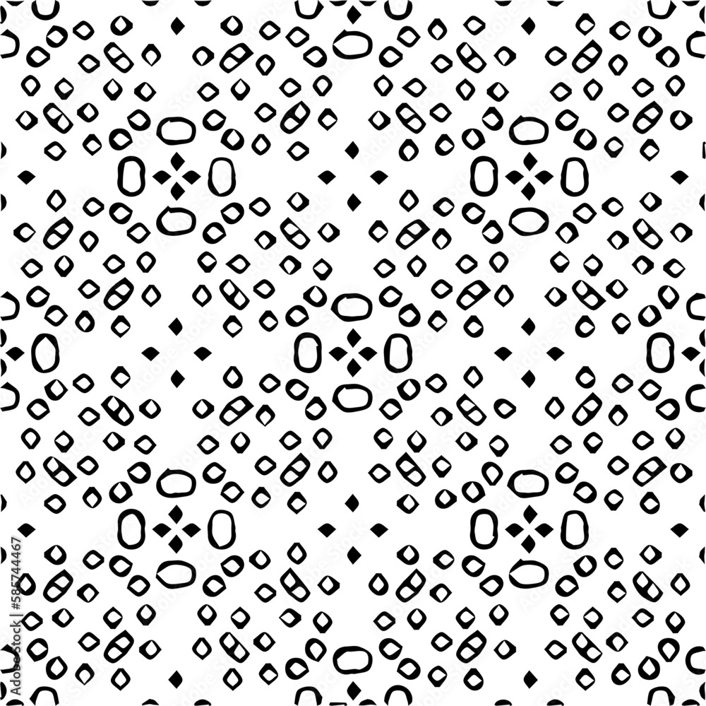 Grunge background with abstract shapes. Black and white texture. Seamless monochrome repeating pattern for web page, textures, card, poster, fabric, textile.