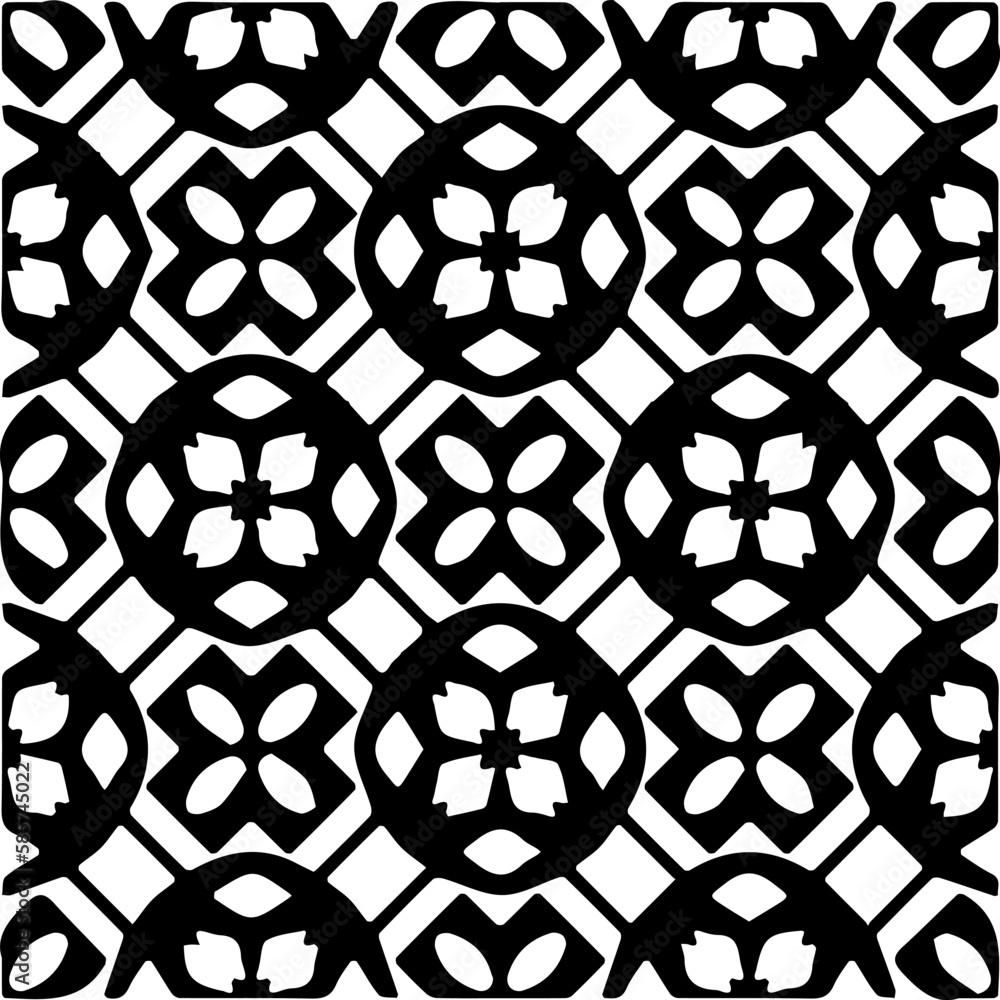 Fototapeta premium Background with abstract shapes. Black and white texture. Seamless monochrome repeating pattern for web page, textures, card, poster, fabric, textile.