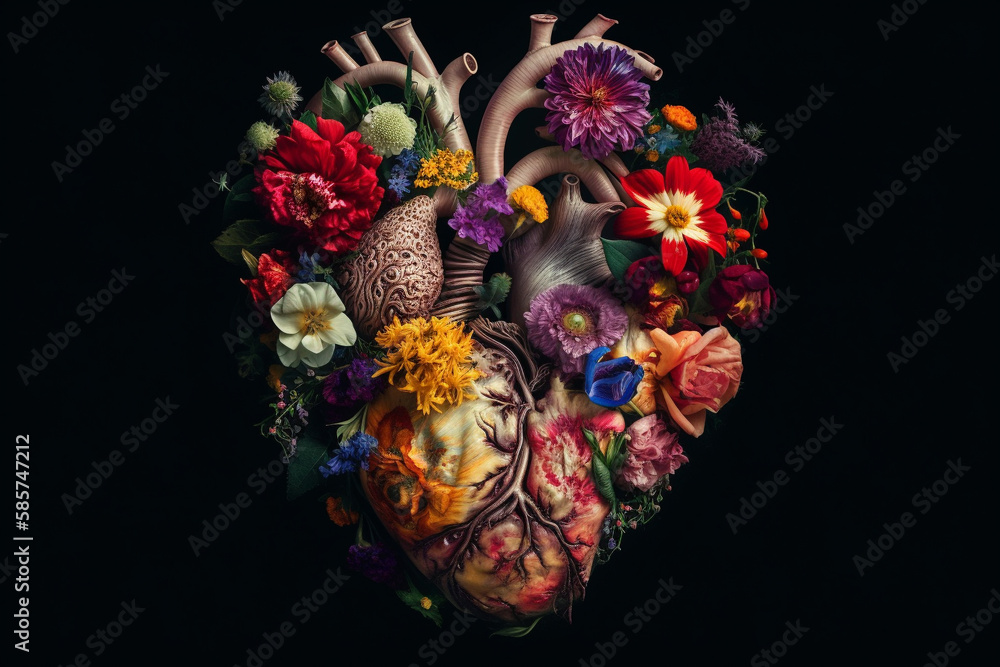 Naklejka premium Blooming Love: A Joyful Heart of Spring Flowers Concept. Ai generated