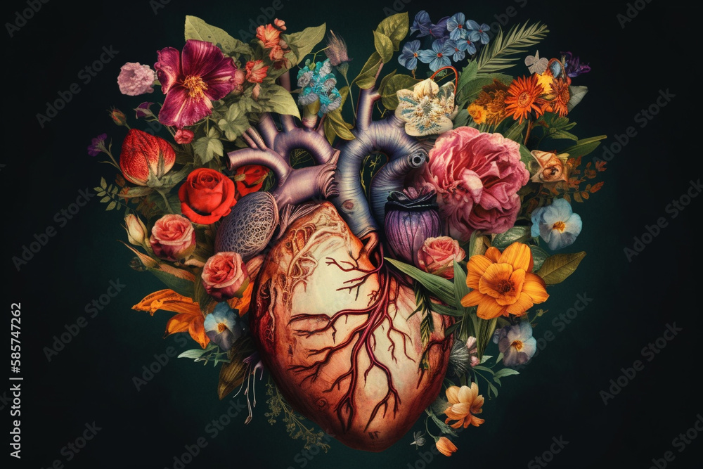 Naklejka premium Blooming Love: A Joyful Heart of Spring Flowers Concept. Ai generated