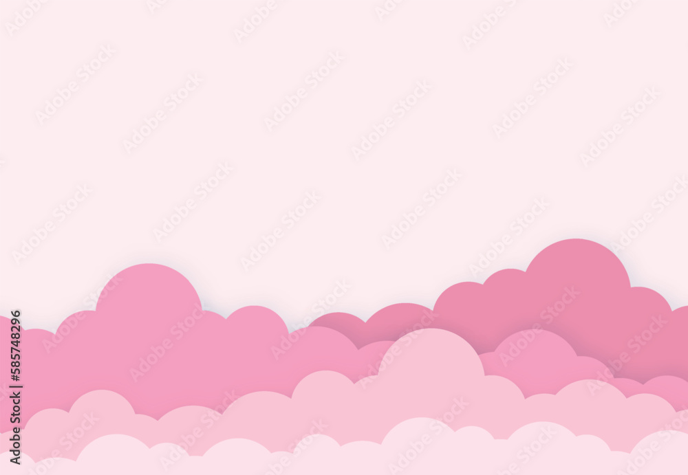 Pink sky with clouds for poster, presentation, website design concept blank space for text. Vector illustration