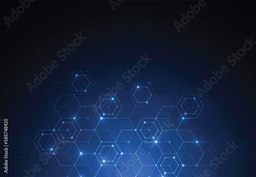 Abstract science template. Technology lines and dots connection background. Wallpaper or banner with a DNA molecules. Vector illustration