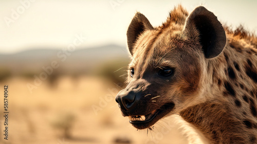 Portrait of a hyena in the savanna, made with generative ai