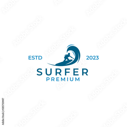 Vector man surfing logo design concept illustration idea