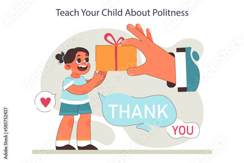 Parenting advice. Parents educating about good manners. Little child learning