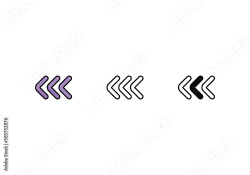 arrow left icons set with 3 styles, vector stock illustration