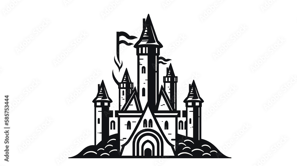 Ancient castle logo, black outline, generative AI.