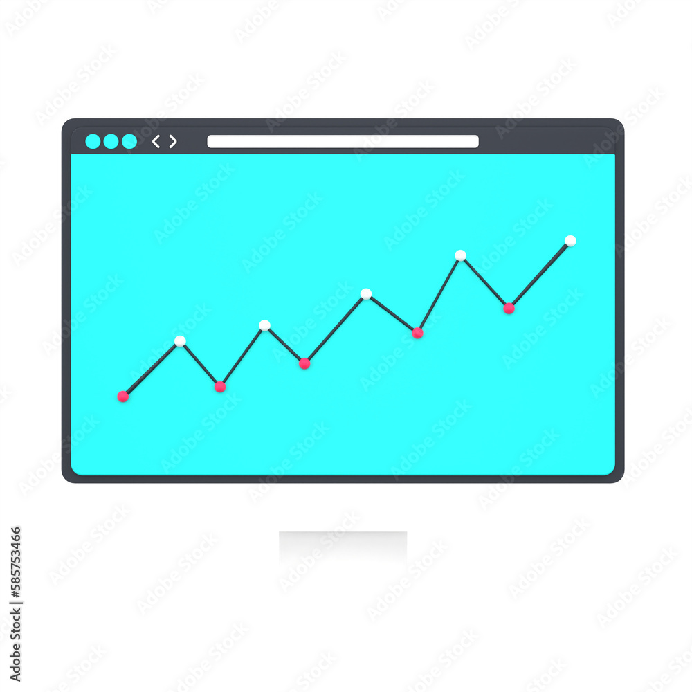 3D computer and line graph for seo monitoring. Object on a transparent background 3D computer and line graph for seo monitoring. Object on a transparent background