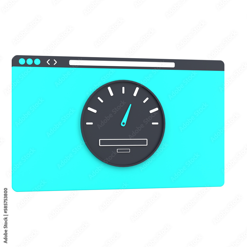 3D website and speed meter for web performance. Object on a transparent background 3D website and speed meter for web performance. Object on a transparent background