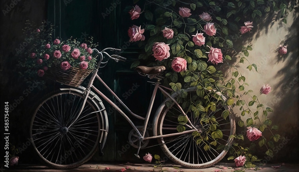 Bicicleta rosa con flores rosas
