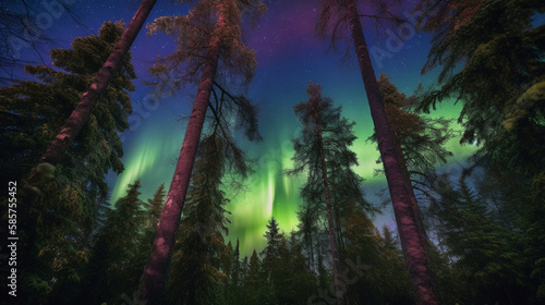 aurora borealis through the forest