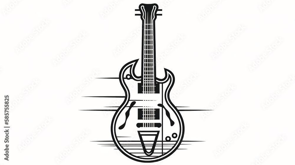Minimalist illustration with an electric guitar, generative AI.