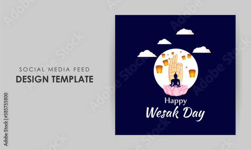 Vector illustration of Happy Vesak Day social media story feed mockup template
