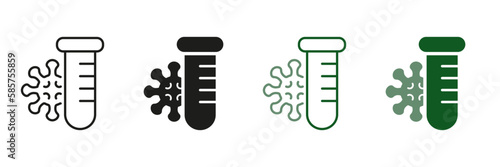 Medical Examination. Flu Disease, Coronavirus Laboratory Analysis. Blood Test Tube and Virus Bacteria Line and Silhouette Icon Set. Covid Pcr Test Symbol Collection. Isolated Vector illustration