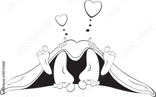 Two people make love under a blanket.
All you need is love. Two people make love under a blanket. Heart symbols. Rendezvous
