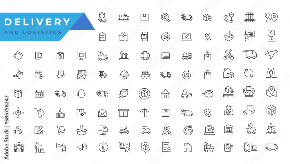 Logistics icon set. Containing distribution, shipping, transportation, delivery,  export and import icons. Delivery line icons set. Shipping icon collection Vector