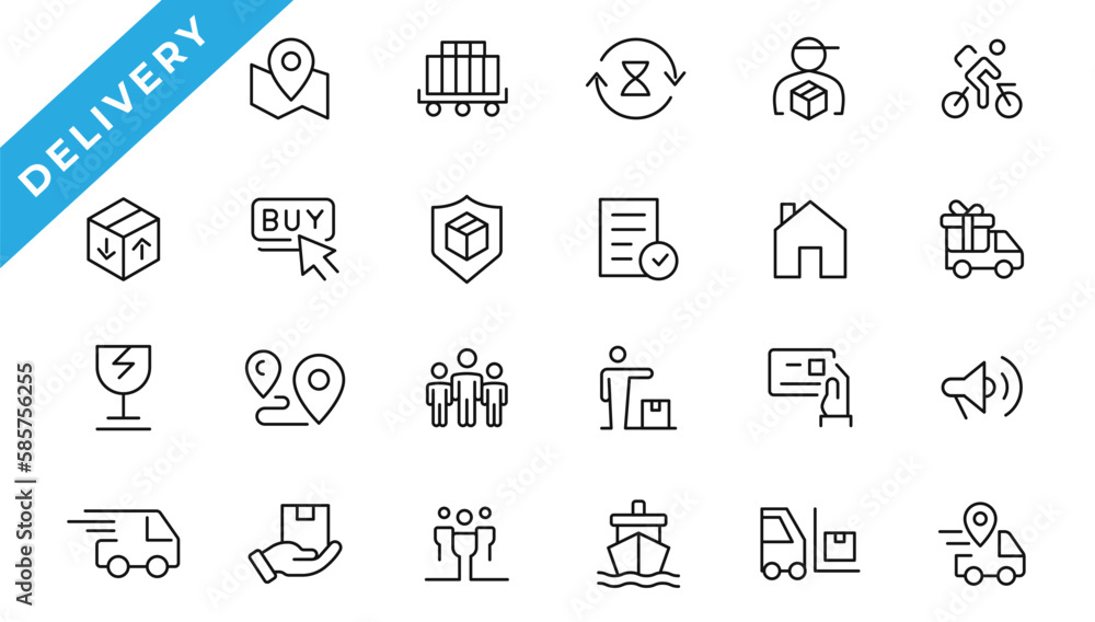 Logistics icon set. Containing distribution, shipping, transportation, delivery,  export and import icons. Delivery line icons set. Shipping icon collection Vector