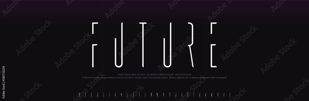 Future font high thin letters. Minimalist techno font for logo of sci ...