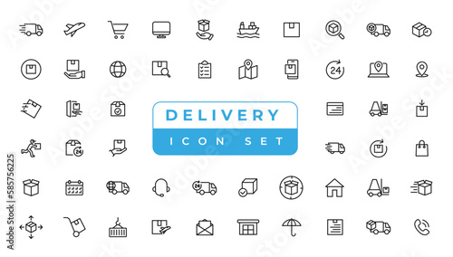 Logistics icon set. Containing distribution, shipping, transportation, delivery,  export and import icons. Delivery line icons set. Shipping icon collection Vector