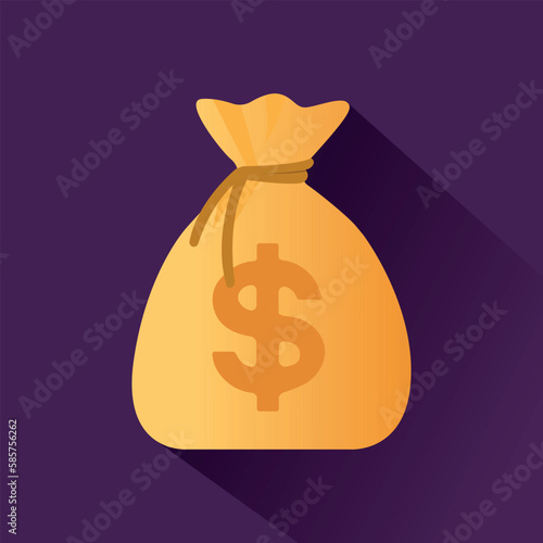 Moneybag with dollar icon on purple background. Cash, business and finance, prepaid and down payment. vector icon in flat cartoon style.