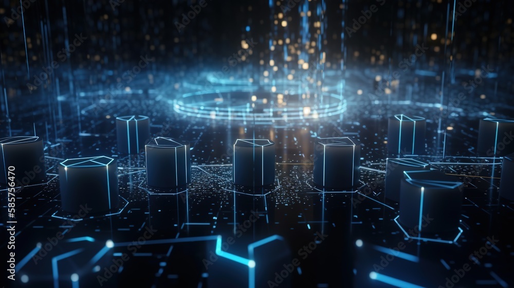 Obraz premium 3D rendering of abstract technology concept. Futuristic cyberspace background,Abstract 3d rendering of data processing. Futuristic technology style.Generative Ai