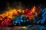 colorful powder explosion on black background. Generative AI
