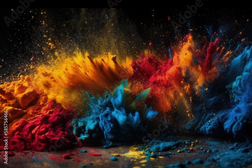 colorful powder explosion on black background. Generative AI