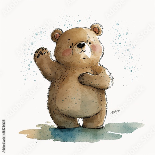 Cute bear watercolor illustration, hand-drawn, isolated background, 
