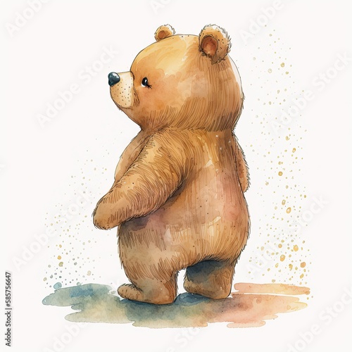 Cute bear watercolor illustration, hand-drawn, isolated background, 