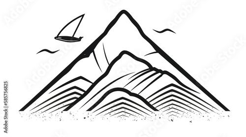 Minimalistic logo, black outline of a mountain, generative AI.