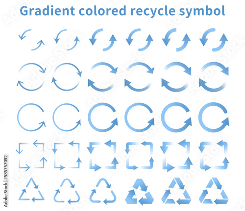 リサイクル、サイクル、循環、エコロジー、更新のイメージのアイコンセット（青のグラデーション） photo