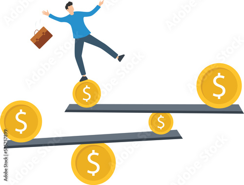 Businessmen suffer due to financial instability, Financial instability, uncertainty or unstable investment market, risky situation of economic, crisis concept illustrations, man investor falling