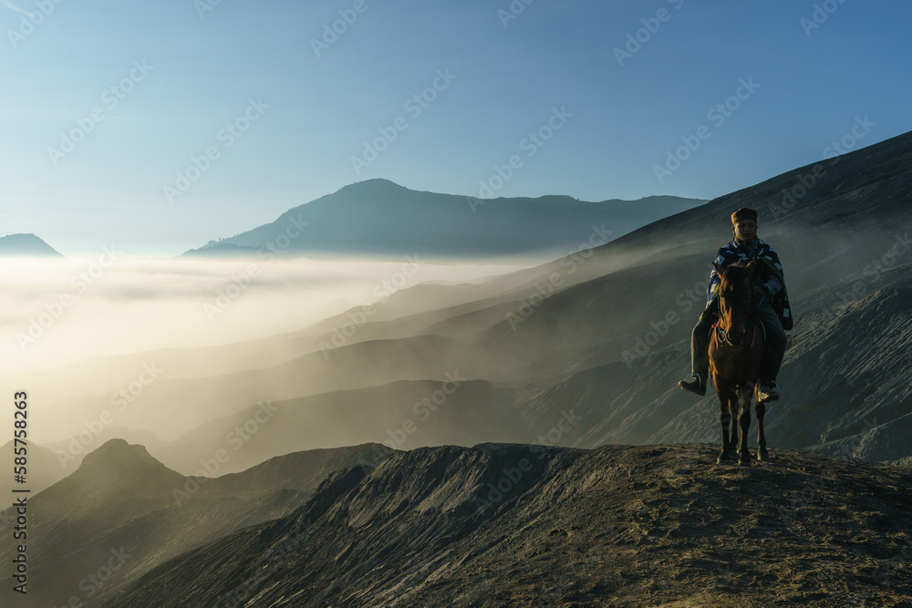Man with horse in Mount Bromo, East java