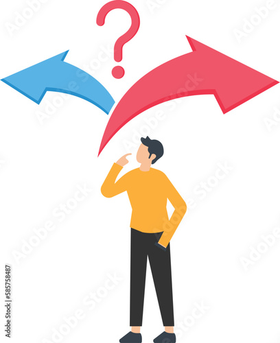Man making decision, Decision making, deciding the right way or choosing options, best alternative or solution to success, business direction or thinking illustration
