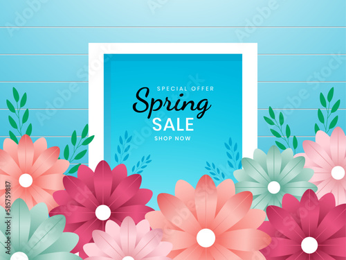 Hello Spring season sale colorful floral  vector design template.