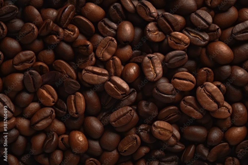 Obraz premium Delicious fresh roasted coffee beans in a pile, slowly rotating. Generative ai