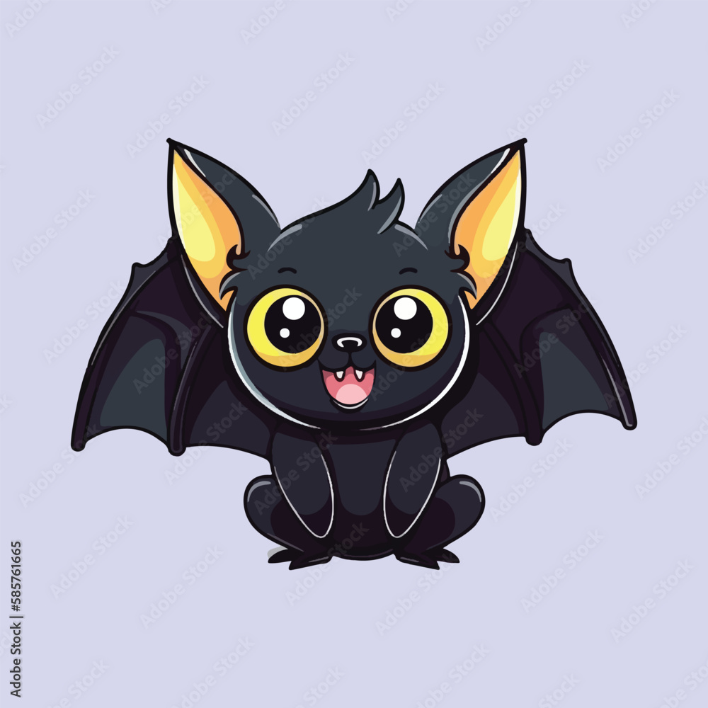 Cute Happy Bat Vector Illustration, Adorable Nocturnal Animal Art Cute Happy Bat Vector Illustration, Adorable Nocturnal Animal Art
