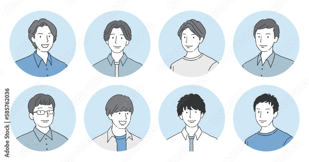 シンプルな若い男性のアイコンイラストセット シンプルな若い男性のアイコンイラストセット