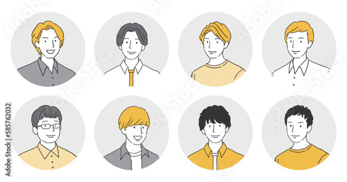 若い男性のアイコンイラストセット