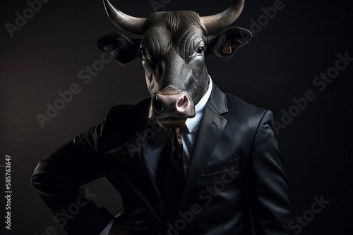 Bull in business suit. Generative AI.