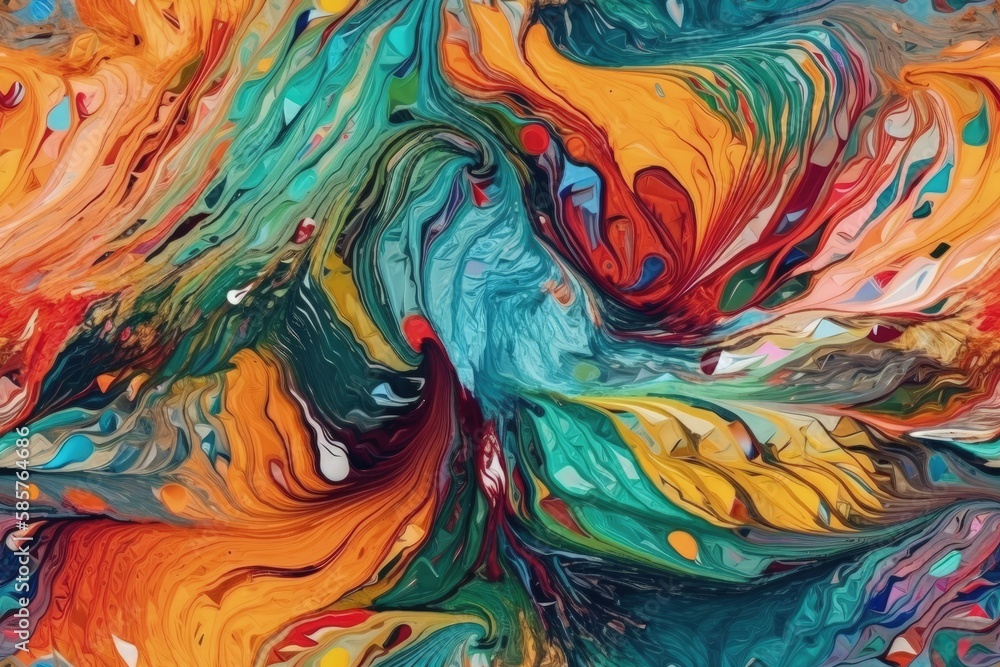 an abstract painting with vibrant colors and multiple shapes. Generative AI