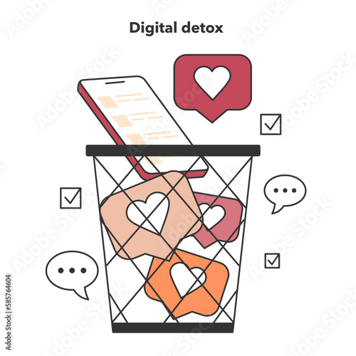 Digital detox. Character taking a break from digital device. Disconnected