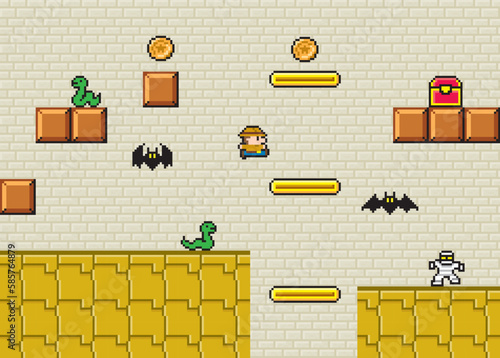 アクションゲーム風ドット絵　横スクロール画面